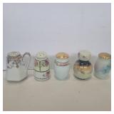 5 hand painted sugar shakers all close to 5in