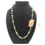 Dark green jade beads with carved white Jade