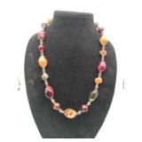 Multi-colored marble style beaded necklace