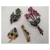 Multicolor rhinestone brooches