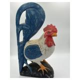 Carved wooden rooster sculpture, 18.5"