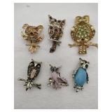 Owl rhinestone brooches