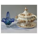 Japanese ceramic soup tureen with lid and