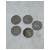 2 V nickels and 3 buffalo nickels