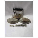 2 Sad Irons with handle and stove handle