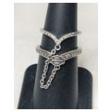 Silver Harley-Davidson chained ring marked 925