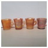 4 Fenton marigold carnival glass mugs 3 1/4in