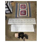 35 x 43" quilt throw, table runners, bonnet, net