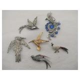 Rhinestone bird brooches
