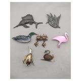 Fish penguin ducks brooches