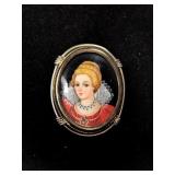 Silver hand painted brooch marked 800.