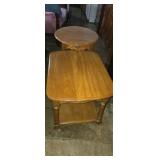 Oak round and rectangular side tables