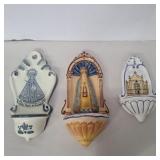 2 Spanish and 1 Italian holy water fonts 6in,