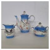 Hand painted dragon teapot, sugar and creamer