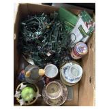 Christmas lights, new holiday envelopes, candle,