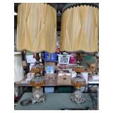 Pair of MCM Amber dangling prisms brass lamps