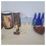 Decorative items vases, bottles, recipes box, and
