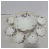 Nippon hand painted serving footed bowl with 6