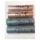 2 rolls 1962 P-D  pennies 2 rolls  1962 nickels