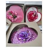 3 vintage heart-shaped chocolate boxes 1 w/ doll