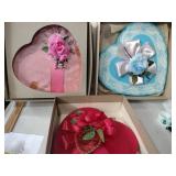 3 vintage heart-shaped chocolate boxes