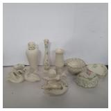 Lenox vases, dishes, swans, snail, frog, and more