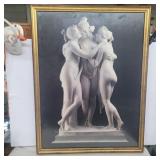 Framed picture of 3 lady sculpture 25.5in x