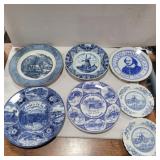 7 blue and white transfer ware plates