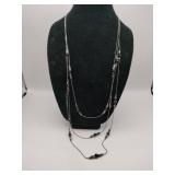 3 strand silvertone black beaded chain necklace