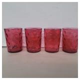 4 cranberry glass thumbprint glasses 3.5in