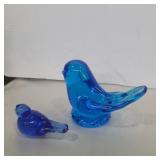 Blue glass leo ward bird 2.5in and small blue
