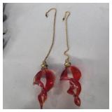 2 Red and clear spiral blown glass pull chains