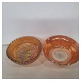 2 marigold carnival glass bowls