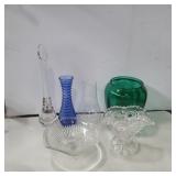 Assorted glass vases and more