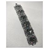 silver tone  green ,clear  pink rhinestone wide