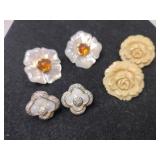 Mother of pearl clip post earrings, silver tone