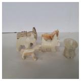 6 onyx donkey, horse, scottie, and sleeping man