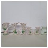 6 lefton China pink lily of valley vases, and