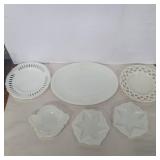 6 white glass plates 5in, 7in, 11in