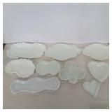 9 small white glass trinket trays