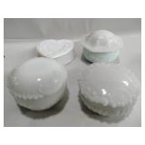 4  milk glass trinket boxes