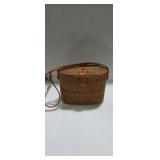 Hand woven purse with leather strap 7x8in