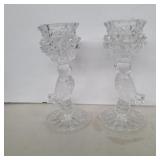 Pair of hofbauer byrdes crystal candle sticks 7in