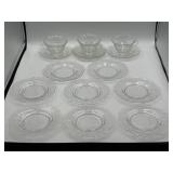 Fostoria "Chintz" etched salad plates, 3 teacups,