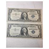 2 1957  Blue seal silver certificate 1$