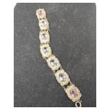 Vintage silvertone cabochon stones panel bracelet