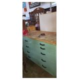 Shop work table with 7 drawers metal base and