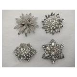 silvertone Clear rhinestone brooches