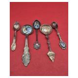5 Silverplate Souvenir Spoons