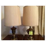 2 Brass Look Lamps with Matching Shades 30" tall